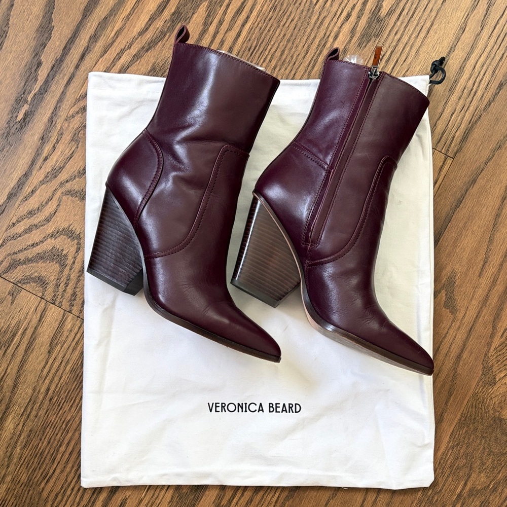 Veronica Beard Women's Burgundy Leather Pointed Toe Booties 7.5